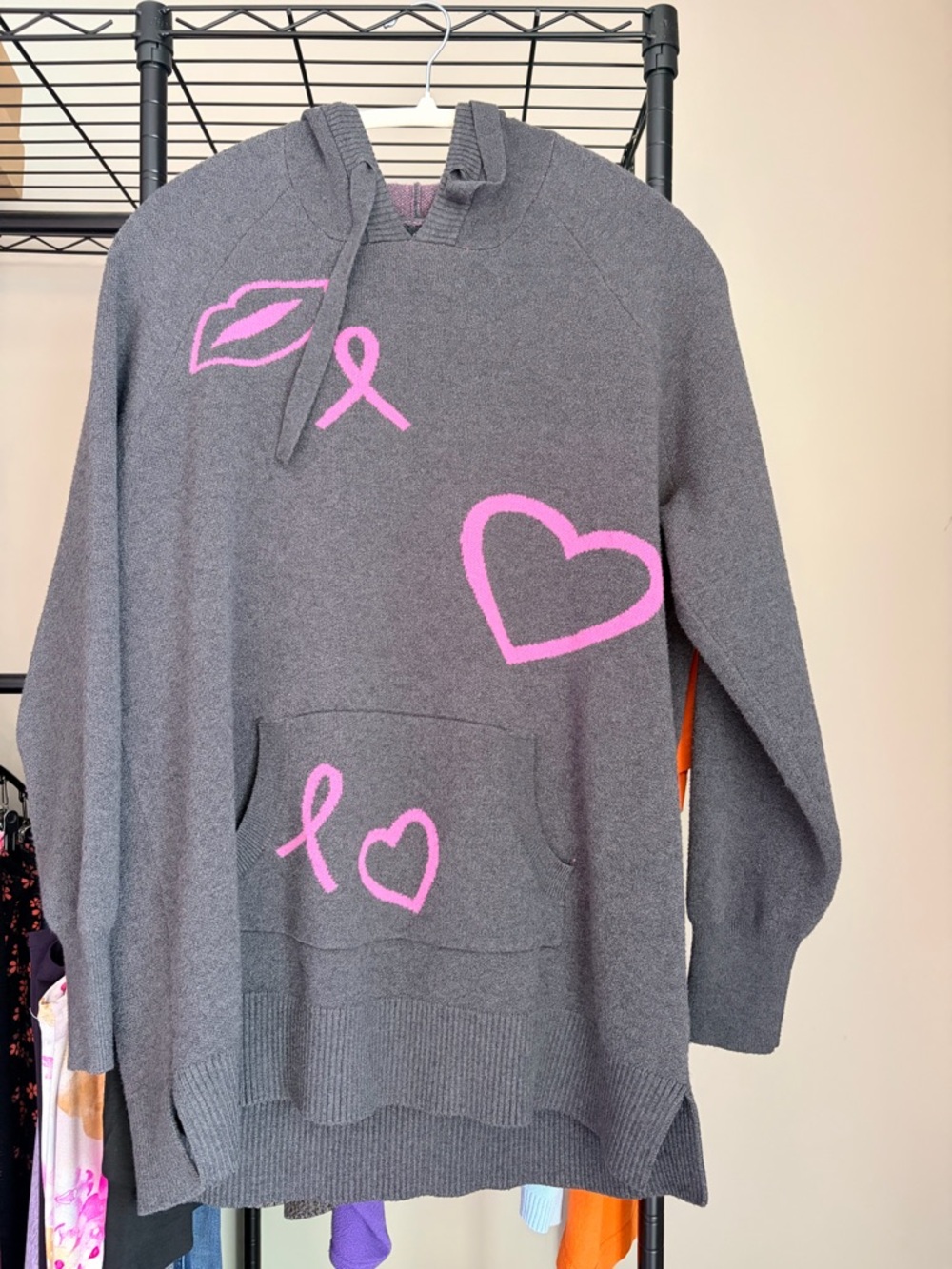 torrid Gray Knit Hoodie with Pink Accent